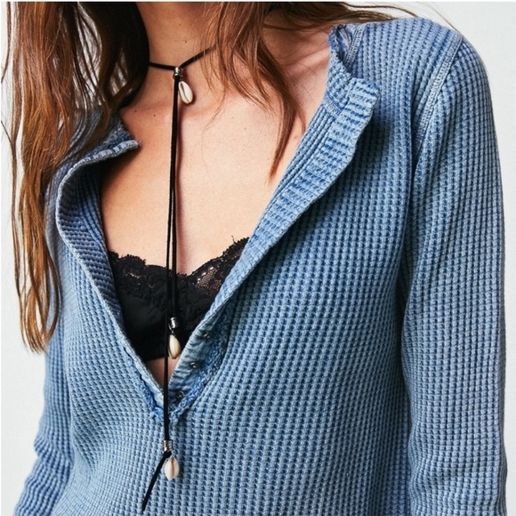 Free People One Colt Thermal Long Sleeve Henley Shirt - Picture 2 of 12